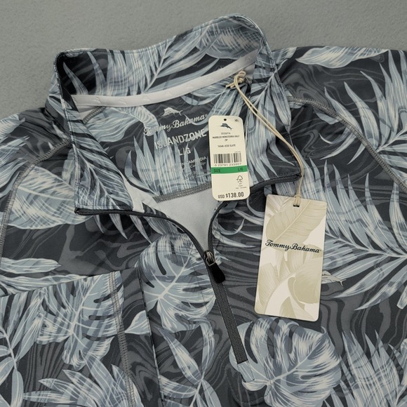 Tommy Bahama Other - Tommy Bahama‎ Pullover Mens Large Gray Marbled Monstera Half Zip IslandZone UPF